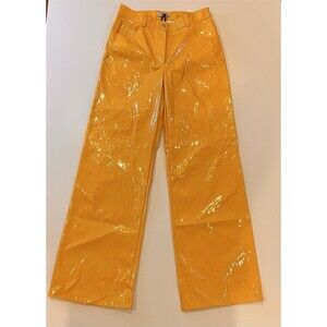 Nocturne Yellow Faux Leather Pants Size 40 / L Vinyl Glossy Wide Leg NWT Stained